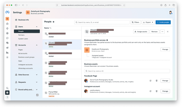 Setup screen showing people management
